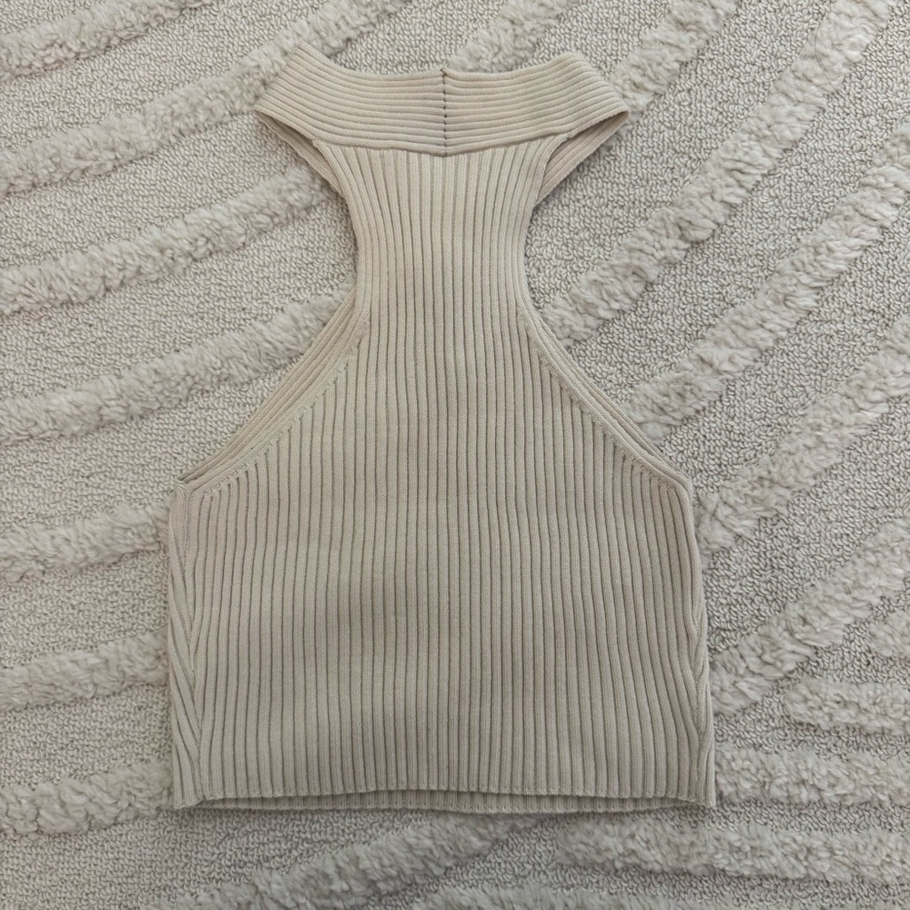 Beige Ribbed Halter Top - Picture 2 of 2